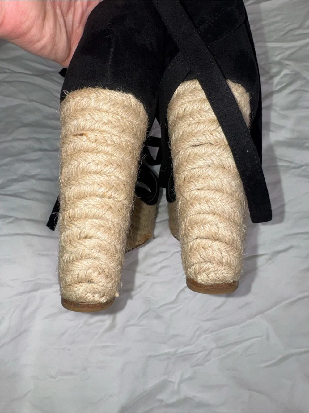 RAYE Black Suede Espadrille Wedges, Size 7